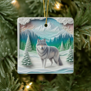 Winter Wonderland Wolf Personalized Christmas Ceramic Ornament