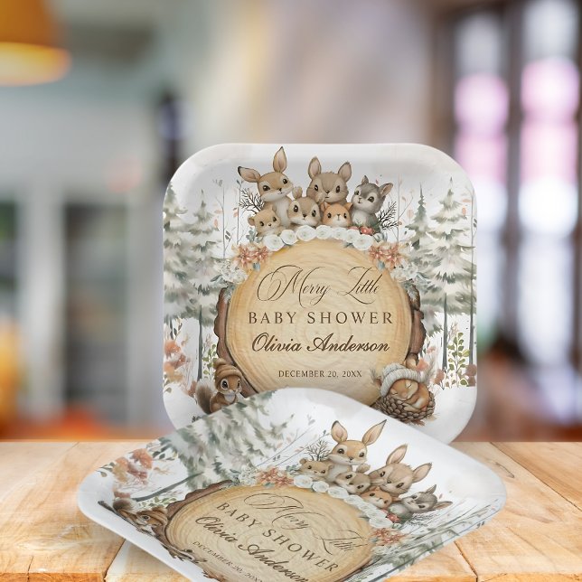 Winter Wonderland Woodland Animals Baby Shower Paper Plates (Creator Uploaded)