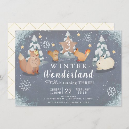Winter Wonderland Woodland Animals Birthday Invitation