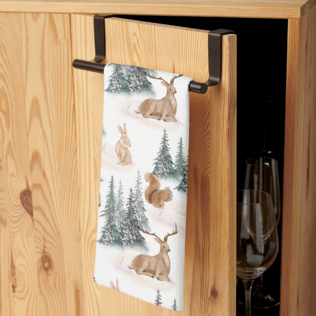 Winter Wonderland Woodland Animals Christmas Kitchen Towel (Thirds Fold)