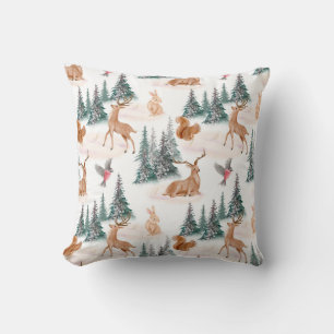 Winter Wonderland Woodland Animals Christmas Throw Pillow