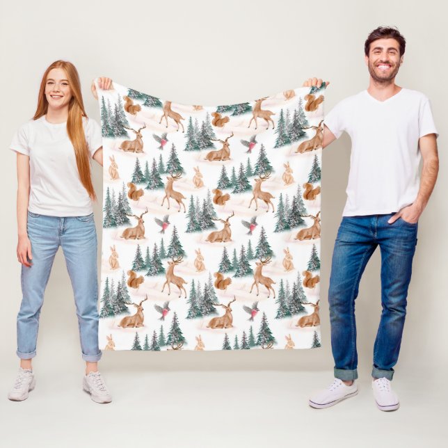 Winter Wonderland Woodland Christmas Animals Fleece Blanket (In Situ)