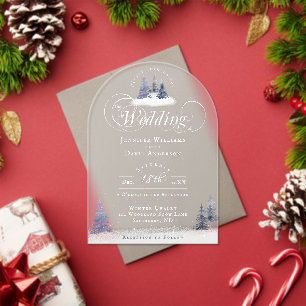 Winter Wonderland Woodland Snow Arch Shape Wedding Acrylic Invitations