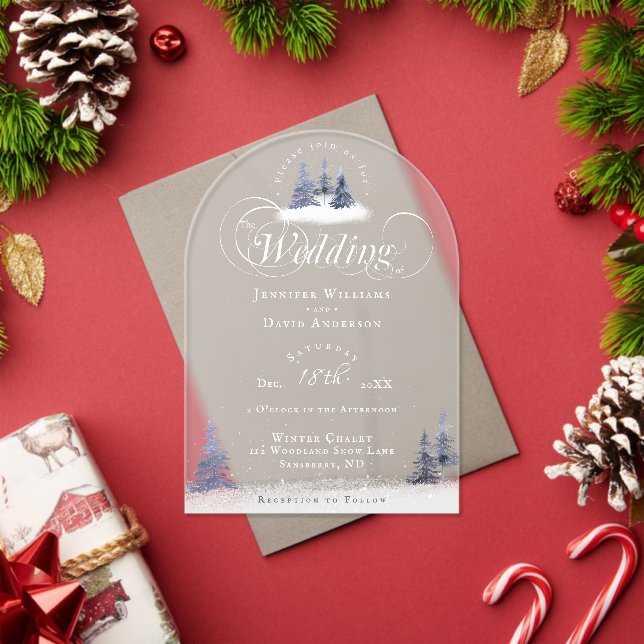 Winter Wonderland Woodland Snow Arch Shape Wedding Acrylic Invitations (Insitu (Holiday))