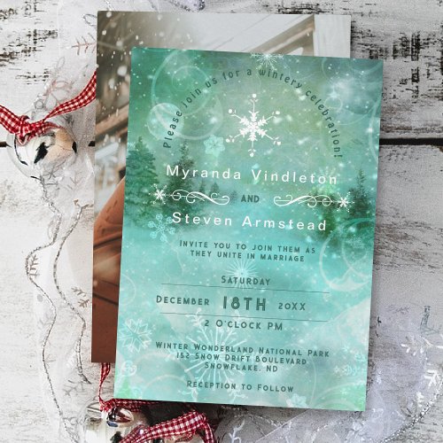 Winter Wonderland Woodland Snow Photo Wedding Invitation