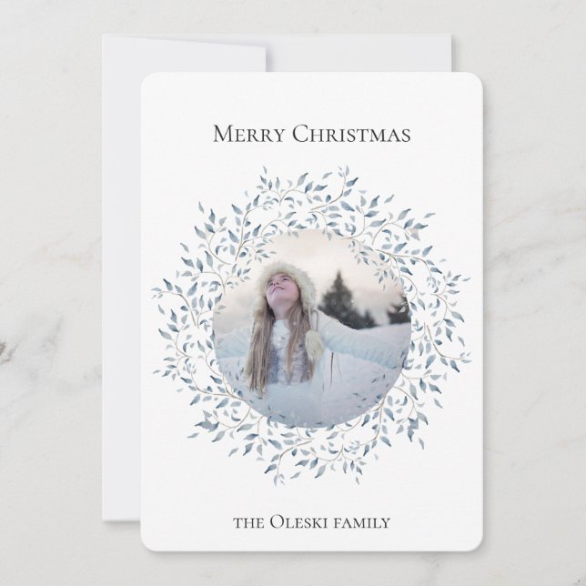 Winter Wonderland Wreath Flat Holiday Photo Card (Front)