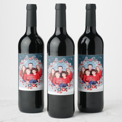 Winter Wonderland Your Photo Christmas Wreath Snow Wine Label Winter Wonderland Your Photo Christmas Wreath Snow Wine Label