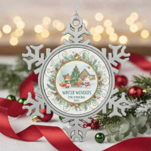 Winter Wonders Forest Friends Personalized Snowflake Pewter Christmas Ornament