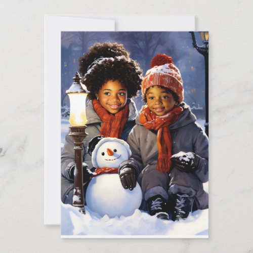 Winter Wonders Kids and Their Snowman Creation Holiday Card