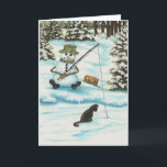 Winter Wonders Snowman Gone Fishing by Bihrle Holiday Card<br><div class="desc">When is a good time to go fishing? Anytime! 

Meet the Flurries! You will never out grow our childhood snowmen memories. Now you can share the love & happiness that only a snowman knows how to best.

Art & illustrations are by AmyLyn Bihrle.</div>