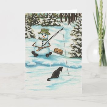 Winter Wonders Snowman Gone Fishing By Bihrle Holiday Card by AmyLynBihrle at Zazzle