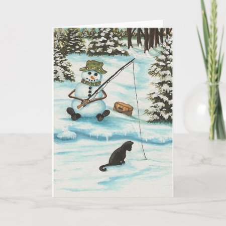 Winter Wonders Snowman Gone Fishing By Bihrle Holiday Card