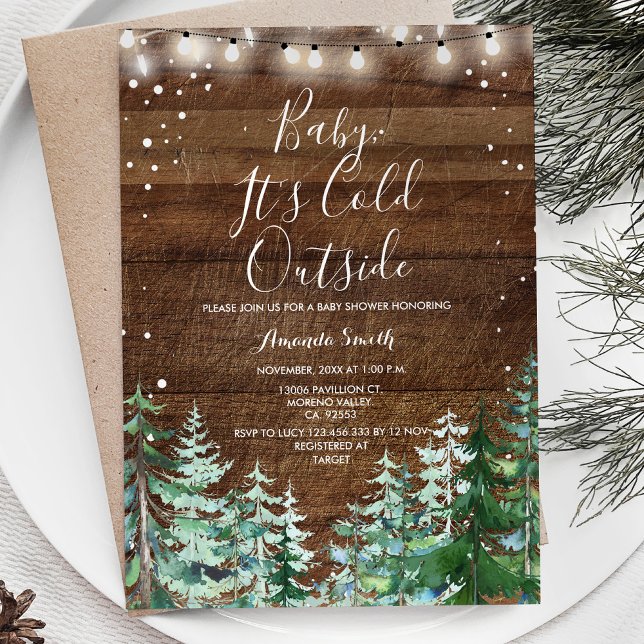 Winter Wood Baby It's Cold Outside Baby Shower Invitation (Creator Uploaded)