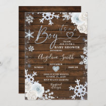 Winter Wood Blue Snowflake Floral Baby Shower  Invitation