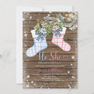 Winter Wood Christmas Socks Gender Reveal Invitation