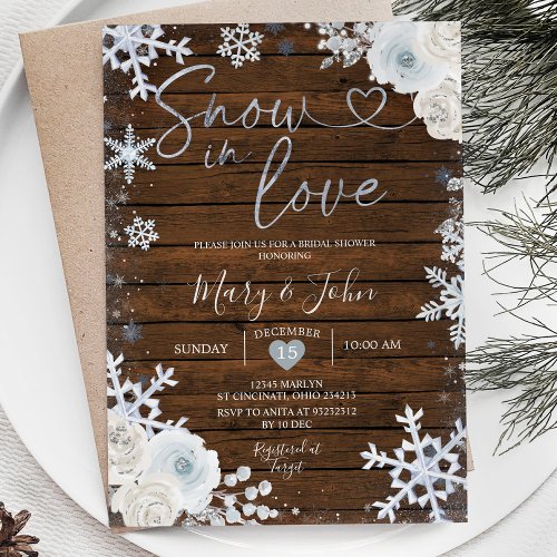 Winter Wood Snow in Love Snowflake Bridal Shower  Invitation