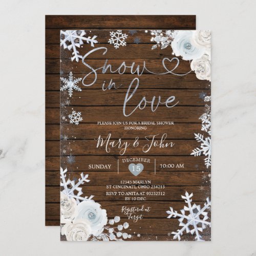 Winter Wood Snow in Love Snowflake Bridal Shower  Invitation