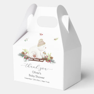 Winter Wooden Sleigh Polar Bear Baby Shower Favor Boxes