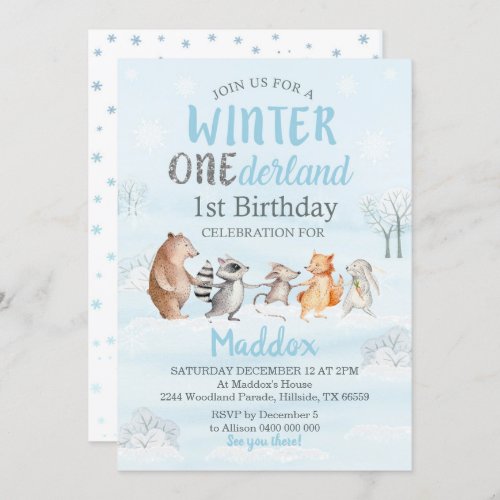 Winter Woodland 1st Birthday Invitation Winter