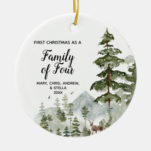 Winter Woodland 1st Christmas as a Family of Four Ceramic Ornament