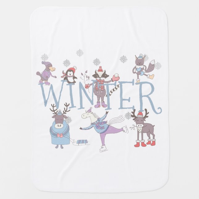 Winter Woodland And Arctic Animals Nursery   Baby Blanket (Front)