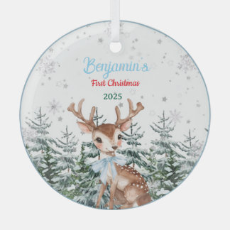 Winter Woodland Animal Baby First birthday  Glass Ornament