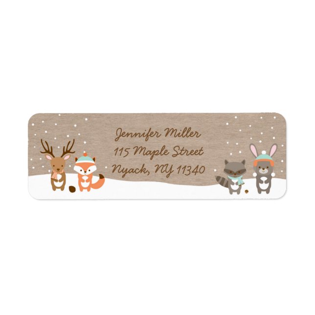 Winter Woodland Animal Baby Shower Address Label (Front)
