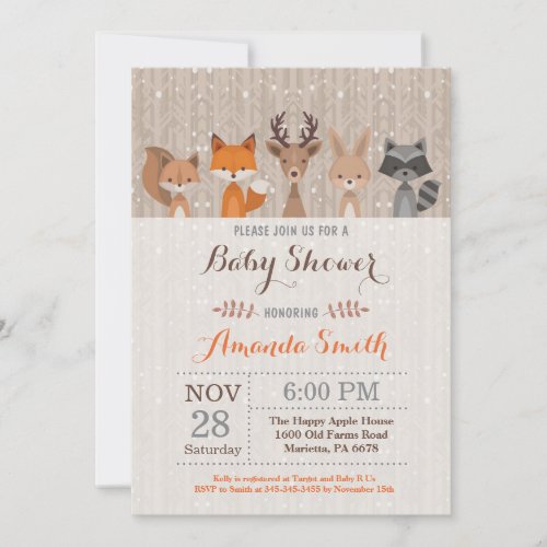 Winter Woodland Animal Baby Shower Invitation