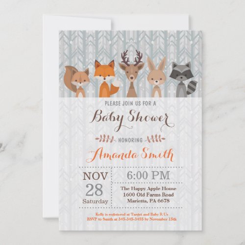 Winter Woodland Animal Baby Shower Invitation