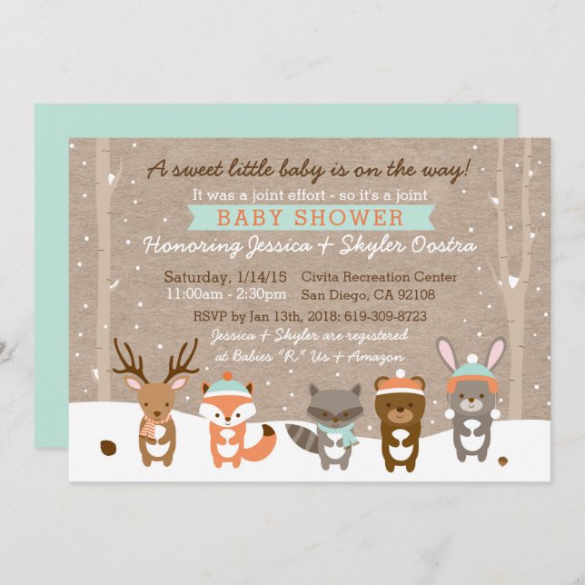 Winter Woodland Animal Baby Shower Invitation (Front/Back)