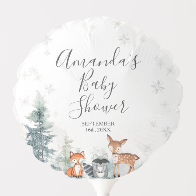 Winter Woodland animal Baby Shower Snowflakes Balloon (Front)