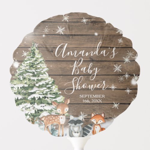 Winter Woodland animal Baby Shower Snowflakes Balloon