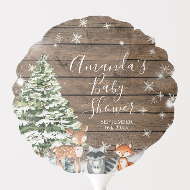 Winter Woodland animal Baby Shower Snowflakes Balloon (Front)