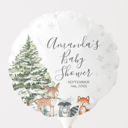 Winter Woodland animal Baby Shower Snowflakes Balloon