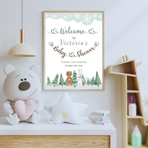 Winter Woodland Animal Baby Shower Welcome Poster