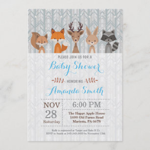 Winter Woodland Animal Boy Baby Shower Invitation