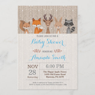 Winter Woodland Animal Boy Baby Shower Invitation