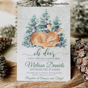 Winter Woodland Animal Deer Baby Shower Invitation