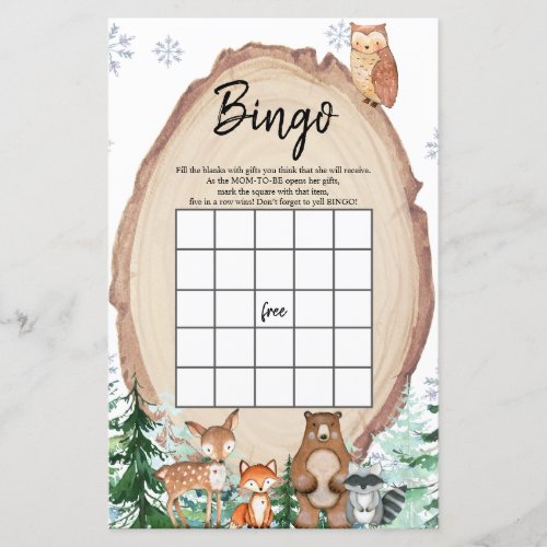 Winter Woodland Animal Gender Reveal Bingo Games