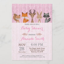 Winter Woodland Animal Girl Baby Shower Invitation