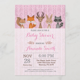 Winter Woodland Animal Girl Baby Shower Invitation