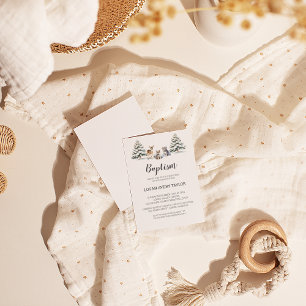 Winter Woodland Animals Baby Baptism Invitation