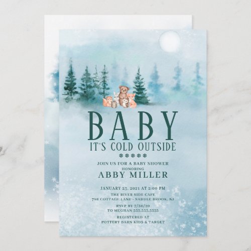 Winter Woodland Animals Baby Its Cold Outside Invitation