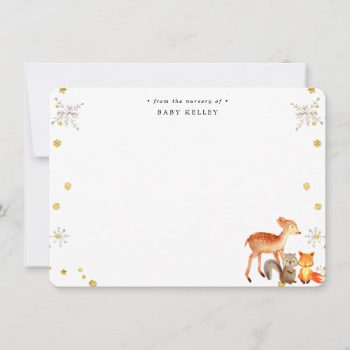Winter Woodland Animals Baby Personalized Flat Note Card
