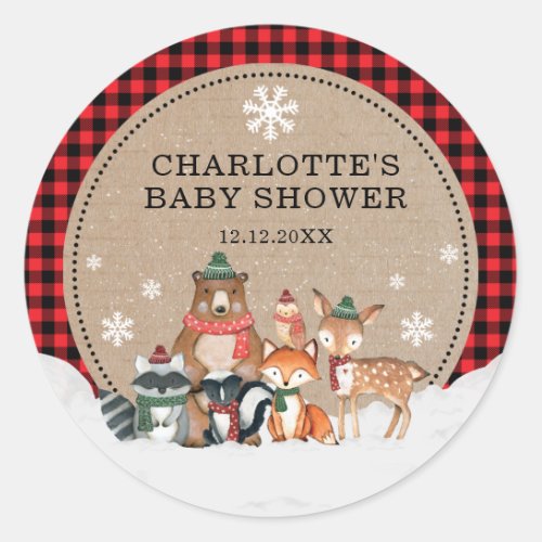 Winter Woodland Animals Baby Shower 1st Birthday Classic Round Sticker