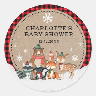 Winter Woodland Animals Baby Shower 1st Birthday Classic Round Sticker