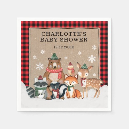 Winter Woodland Animals Baby Shower 1st Birthday Napkins