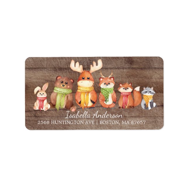 Winter Woodland Animals Baby Shower Address Label (Front)