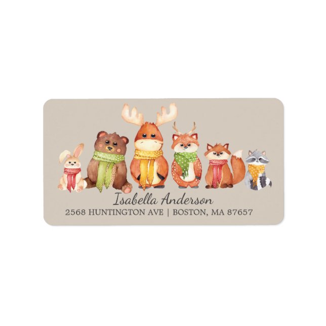 Winter Woodland Animals Baby Shower Address Label (Front)