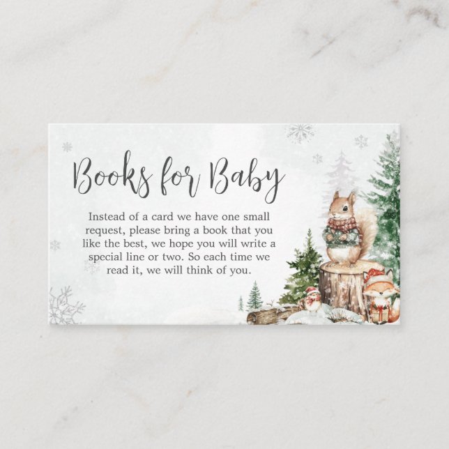 Winter Woodland Animals Baby Shower Books for Baby Enclosure Card (Front)
